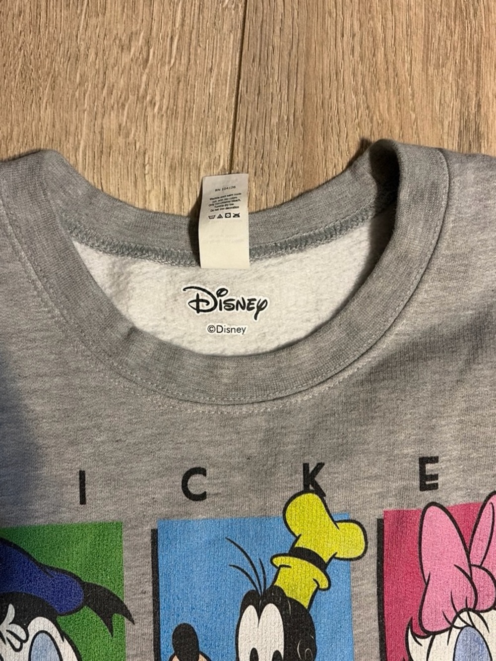 Disney Grey Short Sleeve Tee with Multicolor Mickey & Friends Panels